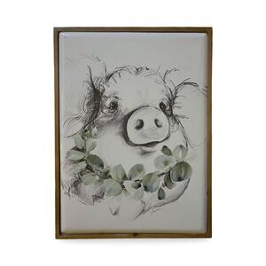 New Metal Sketch Pig Framed Wall Art Farmhouse Country Kitchen Decor Cottage